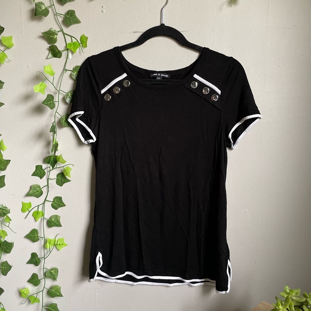 Brand new black Cable & Gauge t-shirt with white and silver buttons (M)